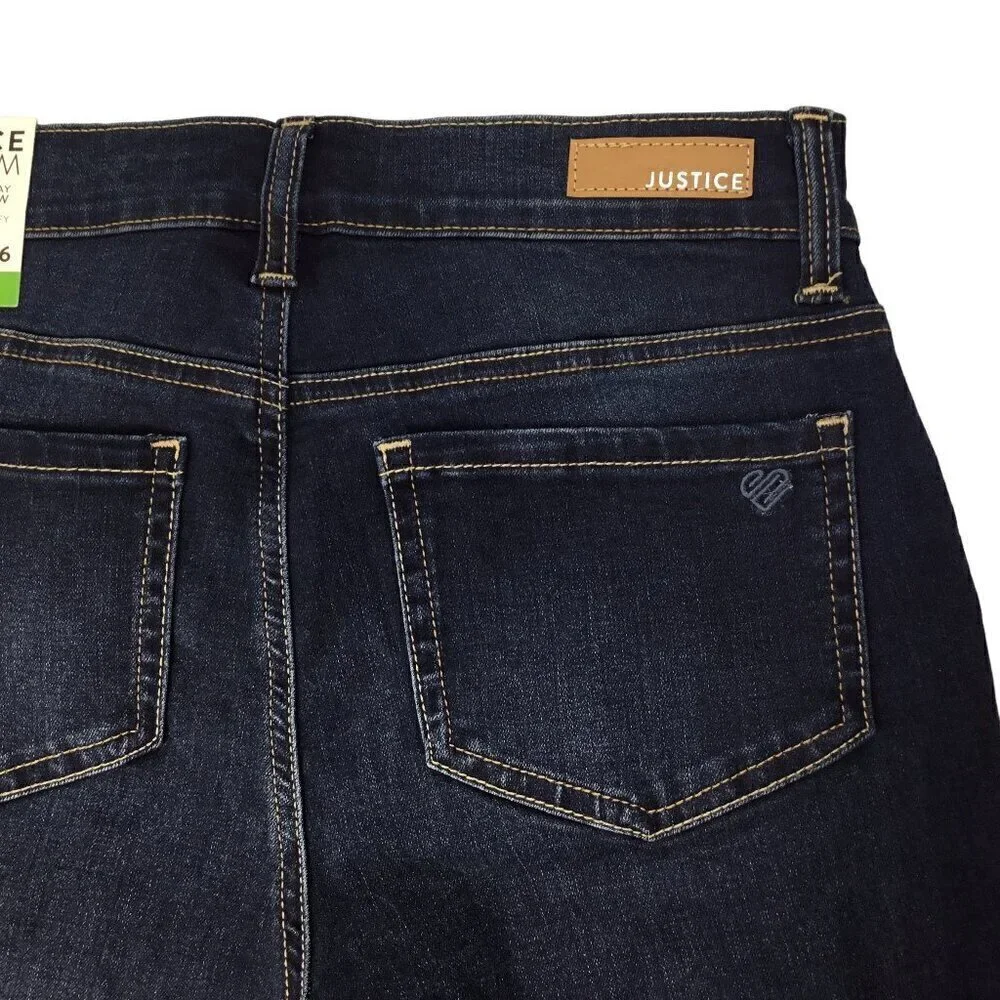Justice Denim Jeans NWT High Rise Jegging Size 16 Repreve Distressed Dark Wash